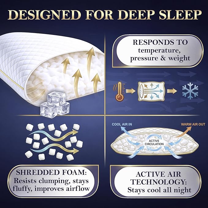 Royal Therapy King Shredded Memory Foam Bed Pillow – Adjustable Memory Foam Pillow for Sleeping, Firm Pillow for Neck & Shoulder Support, Breathable for Back, Stomach, Side Sleepers