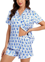 SWOMOG Womens Silk Satin Pajamas Set Short Sleeve Sleepwear Button Down Top and Shorts Loungewear 2 Piece Pjs Set XS-3XL