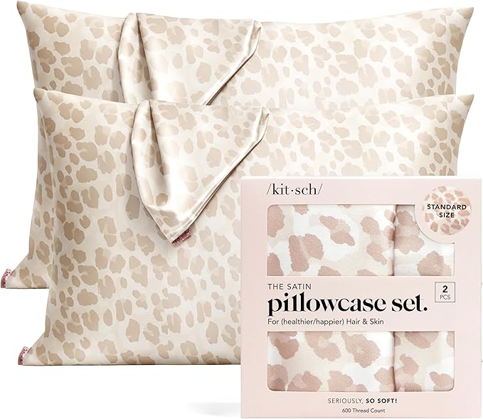 Kitsch Satin Pillowcase with Zipper for Hair & Skin - Softer Than Silk Pillow Cases, Smooth Cooling Satin Pillow Case, Wrinkle-Free, Machine Washable, Pillow Cases Standard Size 19x26 - Leopard, 2pcs