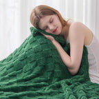 NEWCOSPLAY Super Soft Twin Blanket Dark Green Premium Silky Flannel Fleece 3D Checkered Lightweight Bed Blanket All Season Use (Dark Green Checkered, Twin(60"x80"))