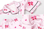 Umeyda Girls Womens Pajamas Set, Satin Silky Button Down Loungewear 2 Piece Short Sleeve Pants PJS Sets for Mommy Kids