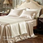 Bedsure Satin Sheets King Size - 4 Piece Silky Bedsheets with 15 Inches Deep Pocket Fitted Bedsheet,1 Flat Sheet, 2 Satin Pillowcases, Good for Hair & Skin (King, Khaki)