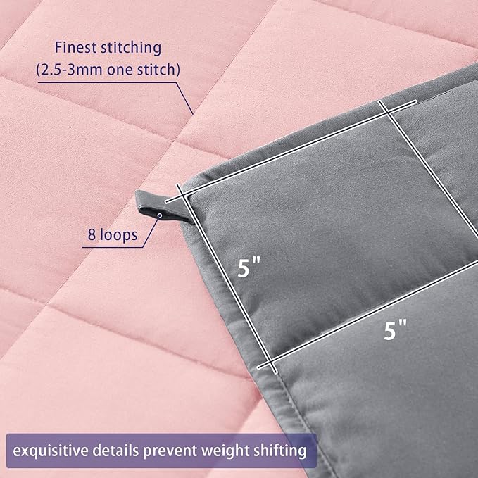 yescool Weighted Blanket for Adults (12 lbs, 48" x 72", Pink Grey) Cooling Heavy Blanket for Sleeping Perfect for 110-130 lbs, Twin Size Breathable Blanket with Premium Glass Bead, Machine Washable