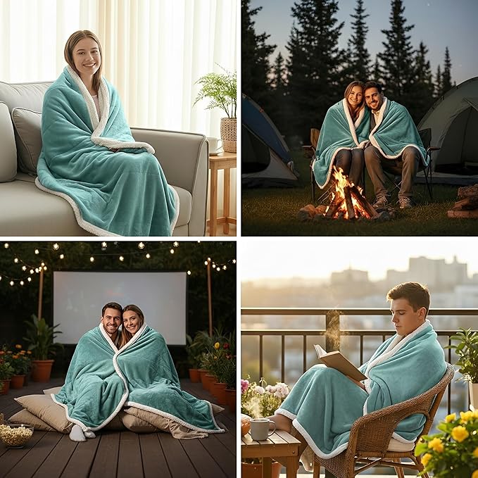Sherpa Double-Sided Blankets, Plush & Cuddly Throw, Extra-Plush Thermal Fleece Blanket for Sofa/Couch/Bedding, Super Soft Living Room Blanket with Anti-Pilling (Green, 60×80)