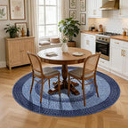 Modern Bordered Round Area Rug 4ft Washable Bedroom Circle Rugs Non Slip Stain Resistant Dining Room Round Throw Carpet Contemporary Circle Mats for Living Room Kitchen Nursery, Navy