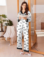 Ekouaer Silk Pajamas for Women Long Sleeve Satin Pajama Set Silky Pj Sets 2 Piece Button Down Loungewear Sleepwear