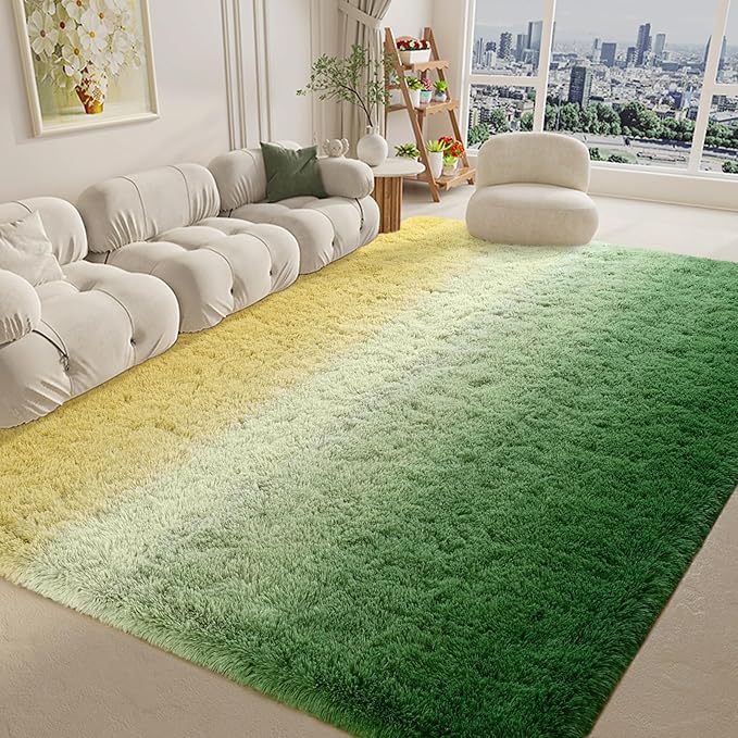 Yellow Green Area Rugs 4x6 Feet Rug for Bedroom Living Room, Cute Indoor Gradient Carpets, Plush Soft Rug for Kids Room, Fluffy Rugs for Girls Boys Nursery Room Home Decor