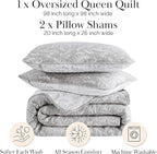 Southshore Fine Living, Inc. Oversized Bedspread Full Size, Printed Quilt Queen Size Bedding Set, Botanical and Lightweight Coverlet, Floral Bed Set, All Season Full/Queen Quilts, Reversible Grey