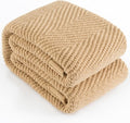 Knitted Throw Blanket 60"X80", Tan Brown Knit Throws for Bed, Super Soft Boho Chevron Blankets for Couch Sofa Chair Room Decor, Textured Decorative Farmhouse Cozy Lightweight