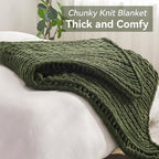Negwoo Chunky Knit Throw Blanket, 80''*90'' Knitted Throw Chenille Yarn for Bed Couch, Handmade Green Crochet Big Thick Blanket, Machine Washable Cute Comfy Blanket for Home Decor