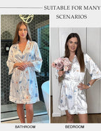 Ekouaer Women's Lace-Trim Silk Robes Bride Bridesmaid Kimono Satin Bathrobe V Neck Sleepwear with 3/4 Sleeve