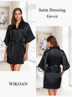 Women's Short Satin Robe Silky Bathrobes Bridal Bridesmaid Kimono Robe V-Neck Sleepwear S-XXL