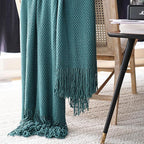 LOMAO Knitted Throw Blanket with Tassels Bubble Textured Soft Blanket Lightweight Warm Throw Blanket for Couch Cover Home Decor (Teal, 50x60)