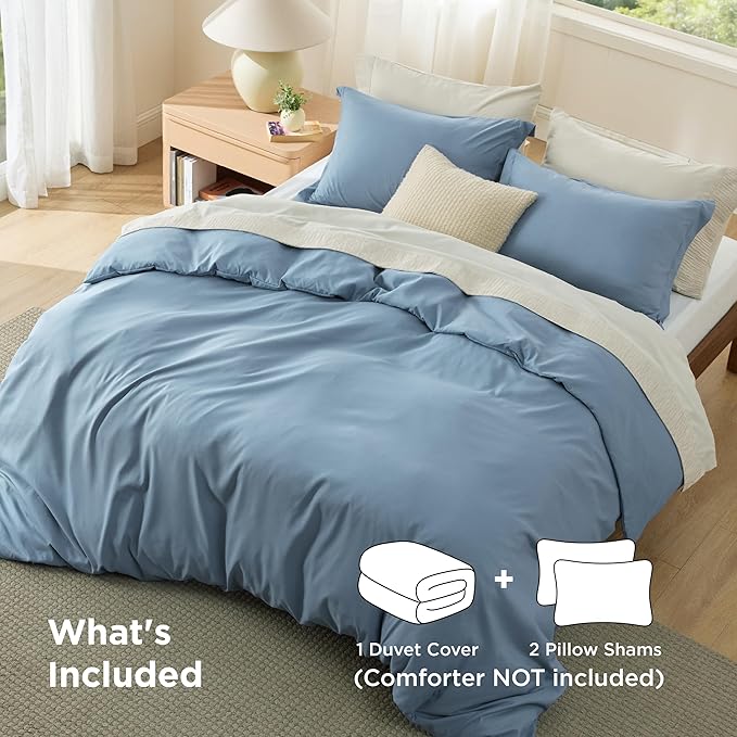 Bedsure Duvet Cover Oversized King Size - Soft Double Brushed Bedding Set for Kids & Adults, Zipper Closure, 3 Pieces, Includes 1 Duvet Cover (120"x98") & 2 Pillow Shams, NO Comforter, Mineral Blue