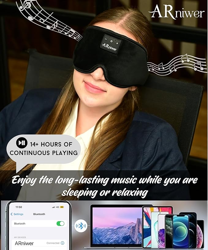 Bluetooth Music Eye Mask Wireless Bluetooth Speaker with Crystal Clear Stereo Cradle Sound, Suitable for Relaxing, Sleeping, and Resting. (Purple)