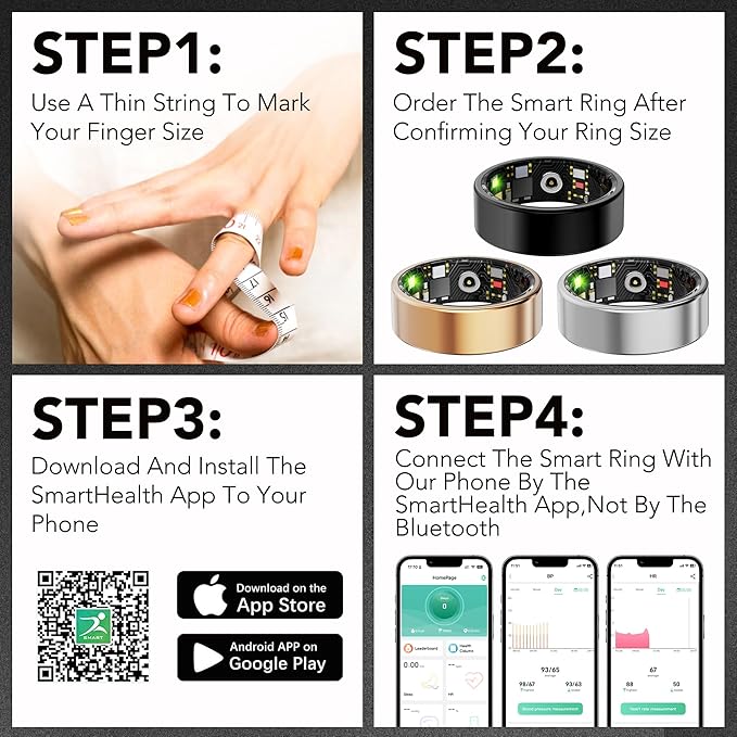 Smart Health Ring for Women Men Fitness Tracker with Heart Rate, Blood Oxygen, Blood Pressure, Sleep Monitoring, Step Counting, IP68 Waterproof for iOS and Android, No APP Fee, Rose Gold 13