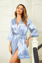 Ekouaer Women's Lace-Trim Silk Robes Bride Bridesmaid Kimono Satin Bathrobe V Neck Sleepwear with 3/4 Sleeve