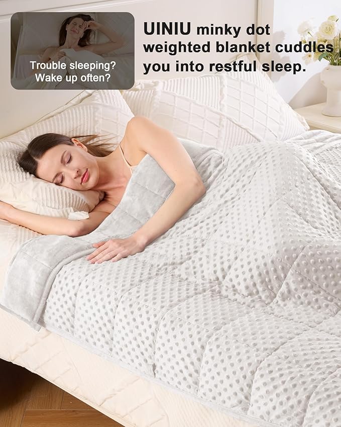 Weighted Blanket for Adults Twin Size 15 lbs, Soft Cooling Minky Dot Heavy Breathable Blanket for All-Season, Washable Weighted Throw with Glass Beads, 48 x 72 Inches, Cream