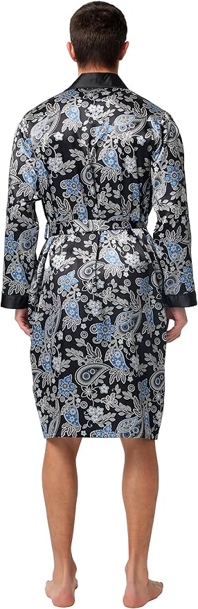 Tony & Candice Men's Satin Robe Lightweight Long Sleeve Silk Kimono Bathrobe with Shorts Set Sleepwear