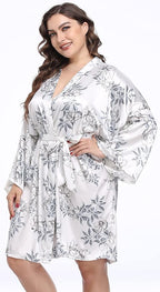Women's Plus Size Satin Kimono Robes Short Silk Bathrobe Bridesmaid Wedding Party Nightgown Sleepwear