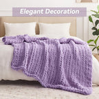 Negwoo Chunky Knit Throw Blanket, 50''*60'' Knitted Throw Chenille Yarn for Bed Couch, Handmade Light Purple Crochet Big Thick Blanket, Machine Washable Cute Comfy Blanket for Home Decor