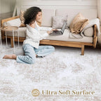 XLUEZ Area Rug 4x6 Vintage Rug, Machine Washable Vintage Distressed Medallion Rug Non-Slip Soft Low Pile Large Indoor Rugs for Bedroom Kitchen Dining Room Office(Beige,4'x6')