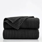 Douceur Black Throw Blanket for Couch, Soft Chunky Cable Knit Throw Blanket, Classic Fisherman's Rib Stitch Pattern Throw for Living Room Gift, 50"X60"