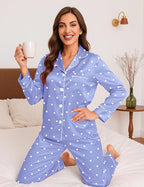 DOLOS Silk Satin Pajama Set for Women Short/Long Sleeve 2-Piece Silky Pajamas for Women Button Down Pjs Sleepwear Loungewear