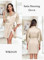 Women's Short Satin Robe Silky Bathrobes Bridal Bridesmaid Kimono Robe V-Neck Sleepwear S-XXL
