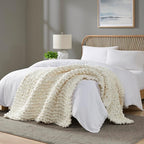 Madison Park Chenille Chunky Knit Handmade Throw Blanket, Luxuriously Soft Gift Blankets, Cottage Style Room Décor, Lightweight & Breathable All Seasons Throw Blanket for Couch, 50" W x 60" L Ivory