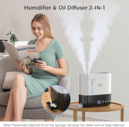 JRD Humidifiers for Bedroom, Ultrasonic Humidifier 4L for Large Room, Cool Mist Top-Fill, 40H Run, 12H Timer, 360° Nozzle, Aroma Diffuser, 7-Color Night Light for Home, Office, Baby(White)