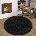 Black Round Rug for Bedroom, Fluffy Circle Rug 3 3 Feet for Kids Room, Furry Carpet for Teen's Room, Shaggy Circular Rug for Nursery Room, Fuzzy Plush Rug for Dorm, Black Carpet