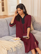 Ekouaer Women's Zipper Robe 3/4 Sleeves Housecoat Full Length Nightgown Soft Loungewear Robe with Pockets S-3XL