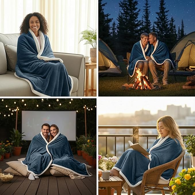 Sherpa Double-Sided Blankets, Plush & Cuddly Throw, Extra-Plush Thermal Fleece Blanket for Sofa/Couch/Bedding, Super Soft Living Room Blanket with Anti-Pilling (Blue, 60×80)