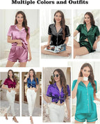 Silk Pajamas for Women Satin Womens PJ Set 2 Piece Short Lounge Set Summer Sleepwear Notch Collar Button-Down Pjs