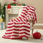 Amélie Home Chunky Knit Throw Blanket for Couch, Soft Chenille Handmade Crochet Throw Rope Knot Blanket for Couch, 50"x60",Red White Stripe