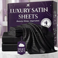SLEEP SANCTUARY Satin Sheets King Size – 4 Piece Luxury Silky Bed Set, Softer Than Silk, 15" Deep Pocket, Cooling & Wrinkle-Free, Moisture-Wicking & Breathable for Hair & Skin (Striped Black)