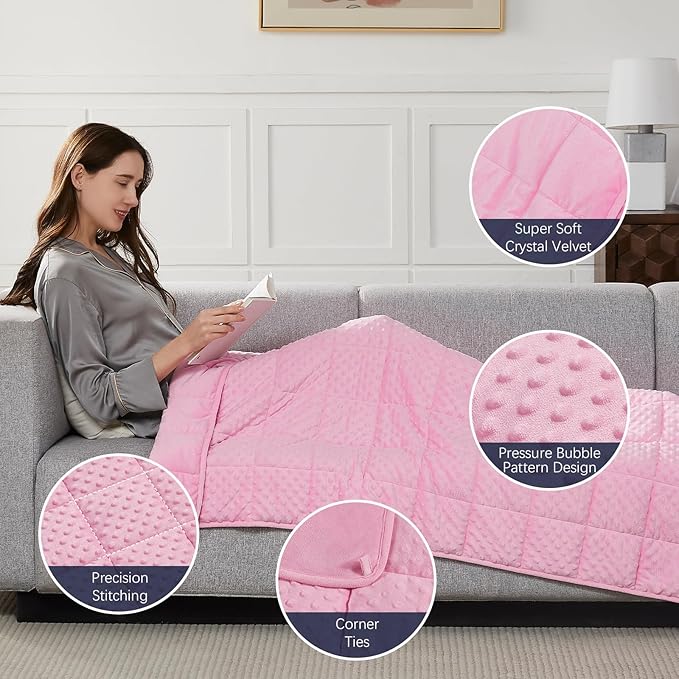 CuteKing Weighted Blanket - Weighted Blanket with Premium Glass Beads - Heavy Blanket Crystal Velvet for Comfortable Rest - Thick Blanket All Season (3lbs, 36"x48", Pink Bubble)