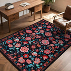 CRYPTOLITE Living Room Rug 6x9 Rug, Machine Washable Area Rug Non Slip Low Pile Floral Rug for Living Room, Bedroom, Farmhouse, Dining Room, Kids Playroom, Black