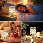 TOBUSA 6000mAh Crystal Battery Operated Lamp, Silver Modern Cordless Table Lamp Rechargeable, Portable Bedside Touch Small Desk Lamp 3000K-4500K-6000K, Stepless Dimmable Wireless LED Night Light