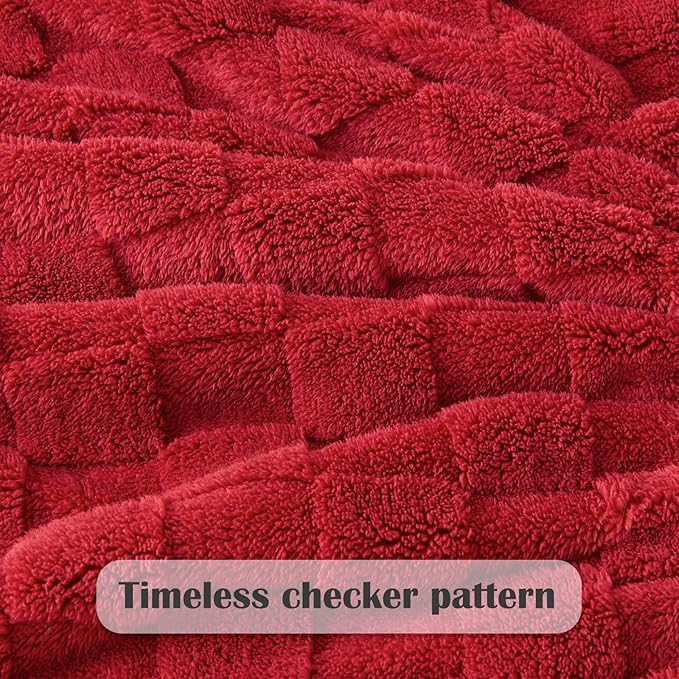 NEWCOSPLAY Super Soft King Blanket Red Premium Silky Flannel Fleece 3D Checkered Lightweight Bed Blanket All Season Use (Red Checkered, King(90"x110"))
