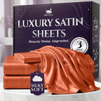SLEEP SANCTUARY Satin Sheets Twin Size – 3 Piece Luxury Silky Bed Set, Softer Than Silk, 15" Deep Pocket, Cooling & Wrinkle-Free, Moisture-Wicking & Breathable for Hair & Skin (Burnt Orange)