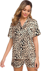 SWOMOG Womens Silk Satin Pajamas Set Short Sleeve Sleepwear Button Down Top and Shorts Loungewear 2 Piece Pjs Set XS-3XL