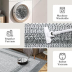 RUGSREAL 8x10 Braided Print Area Rug Washable Rug Non Slip Farmhouse Rustic Floor Carpet Boho Dining Room Throw Carpet Modern Geometric Floor Cover Bohemian Border Rug for Living Room Bedroom, Grey