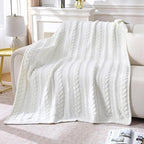 Cable Knit Throw Blanket 50x60 Inches - Chunky Knit Chenille Blanket for Couch, Bed | Warm & Cozy Winter Blanket for Living Room, Farmhouse Home Decor | Off White