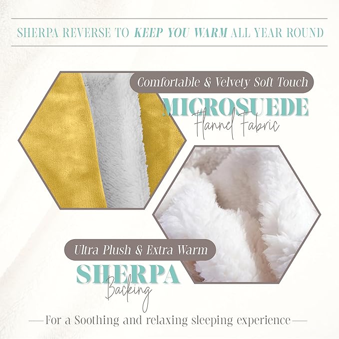Elegant Comfort Throw Blanket, Reversible Sherpa Flannel, Ultra-Soft, Fuzzy, Cozy and Plush- All Season Lightweight Decorative Throw, 50 x 60 inches, Solid Sherpa Throw, Yellow