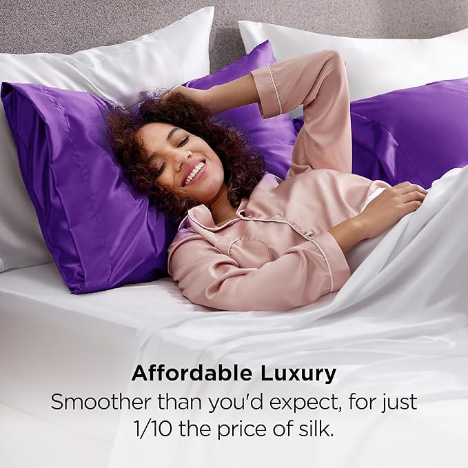 Bedsure Polyester Pillowcases, Polyester Pillow Cases Queen Size Set of 2, Purple Pillow Case for Sleeping Women with Envelope Closure, Gifts for Women Men, 20x30 Inches, 2pcs