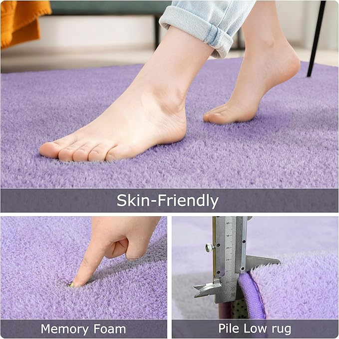 Keeko 4x6 Purple Area Rugs for Bedroom, Soft Modern Living Room Rug Indoor Non Slip Low Pile Washable Rug Memory Foam Carpets Throw Rugs for Kids Nursery Classroom Dorm Room Decor