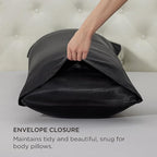 Bedsure Body Pillow Pillowcase - Cooling and Silky Long Body Pillow Covers with Envelope Closure, Satin Similar to Silk Pillowcase for Hair and Skin,Black,20x54 Inches