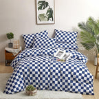 CLOTHKNOW Blue White Plaid Queen Comforter Set 3Pcs Grid Bedding Comforter Sets Checkerboard Comforter Royal Blue White Comforter with 2 x Pillow Cases